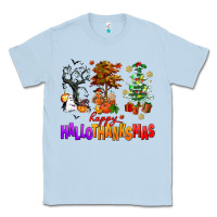 Dusty Blue happy hallothanksmas trees Classic Tee - AdoDesignShop