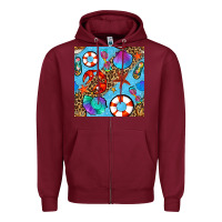 Burgundy summer with leopard seamless pattern Zipper Hoodie - BundleAndBundleShop