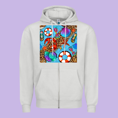 Summer With Leopard Seamless Pattern Zipper Hoodie Designed By Bundleandbundleshop