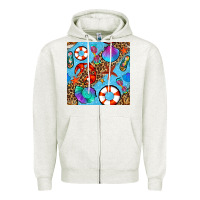 Oatmeal Heather summer with leopard seamless pattern Zipper Hoodie - BundleAndBundleShop