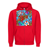 Red summer with leopard seamless pattern Zipper Hoodie - BundleAndBundleShop