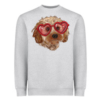 Heather Grey toy poodle with love glasses Heavyweight Sweatshirt - RanaPortraitStore