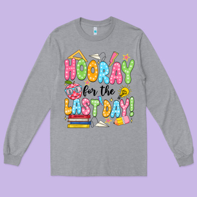 Hooray For The Last Day Black Long Sleeve Tee Designed By Jahusdesignshop