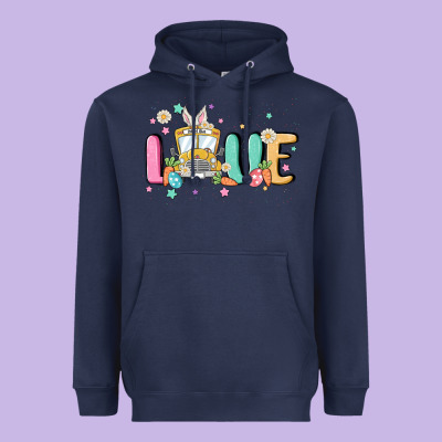 Love School Bus Heavyweight Hoodie Designed By Maliassmallbusiness