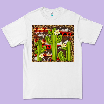 Aztec Cowhide Cactus Background Premium Tee Designed By Artiststas