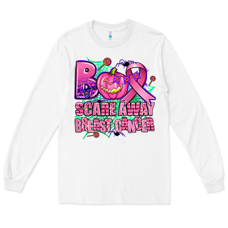 Halloween Boo With Cancer Ribbon Breast Cancer Sca Long Sleeve Tee by AdoDesignShop | Teevron