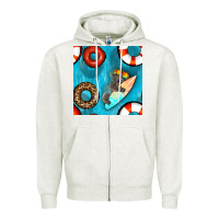 Oatmeal Heather koala at the pool seamless pattern Zipper Hoodie - BundleAndBundleShop