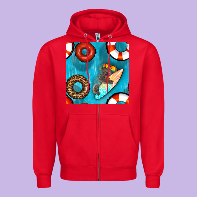 Koala At The Pool Seamless Pattern Zipper Hoodie Designed By Bundleandbundleshop