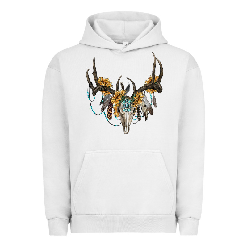 Boho Deer Skull Sunflowers And Gemstone Urban Hoodie by RanaPortraitStore | Teevron