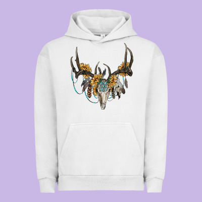 Boho Deer Skull Sunflowers And Gemstone Urban Hoodie Designed By Ranaportraitstore