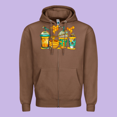 Bumble Bee Honey Coffee Zipper Hoodie Designed By Jasminsmagicworld