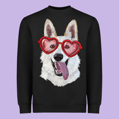Heavyweight Sweatshirt white shepherd with love glasses