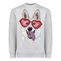 Heather Grey white shepherd with love glasses Heavyweight Sweatshirt - RanaPortraitStore