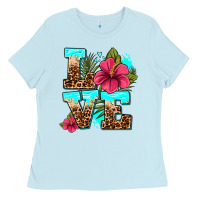 Baby Blue love summer with flowers Ladies Tee - AdoDesignShop