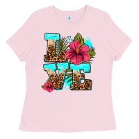 Bubblegum Pink love summer with flowers Ladies Tee - AdoDesignShop