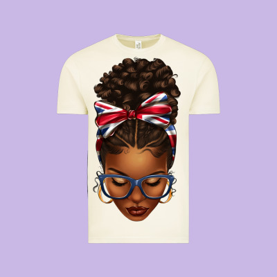 Union Jack Flag Afro Messy Bun Vintage Tee Designed By Texasbilliewilder