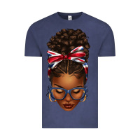 Vintage Denim union jack flag afro messy bun Vintage Tee - texasbilliewilder