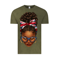 Vintage Olive union jack flag afro messy bun Vintage Tee - texasbilliewilder
