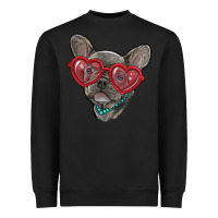 Black french bulldog with love glasses Heavyweight Sweatshirt - RanaPortraitStore