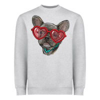 Heather Grey french bulldog with love glasses Heavyweight Sweatshirt - RanaPortraitStore