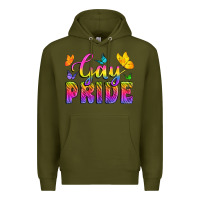 Army Green Gay Pride With Butterfly Premium Hoodie - BundleAndBundleShop