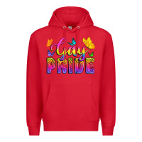 Red Gay Pride With Butterfly Premium Hoodie - BundleAndBundleShop