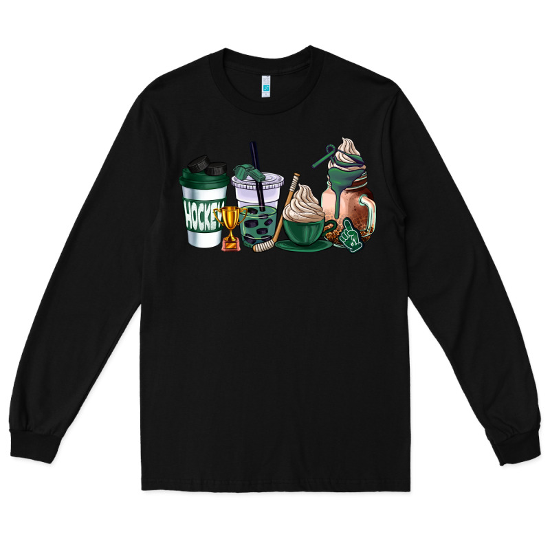 Hunter Green Hockey Coffee Cups Long Sleeve Tee by AdoDesignShop | Teevron