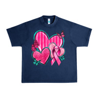 Navy Breast Cancer Hearts Urban Heavy Tee - texasbilliewilder