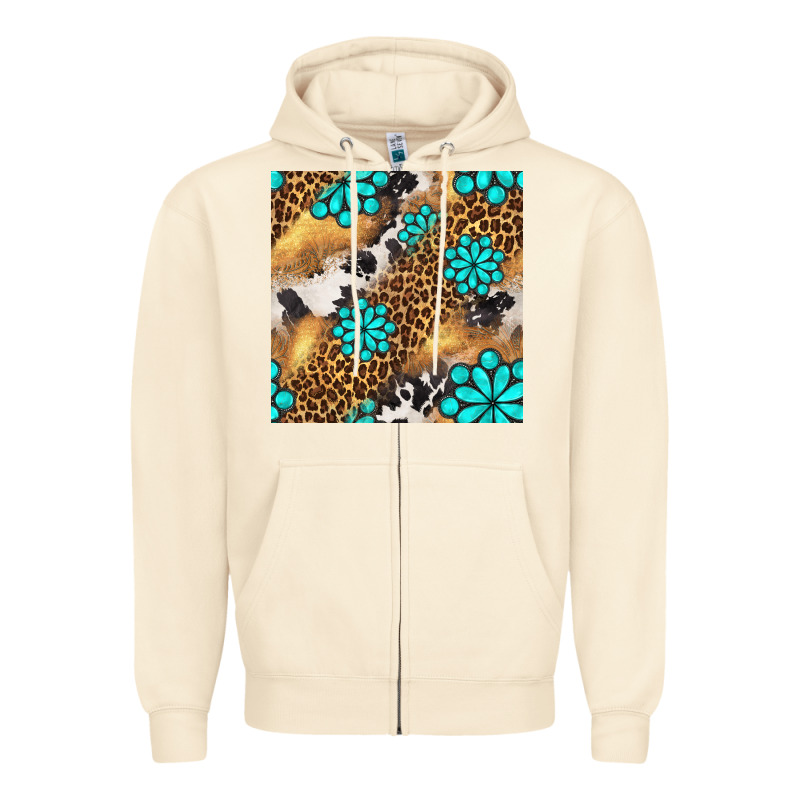 Western Turquoise Gemstone Seamless Pattern Zipper Hoodie by BundleAndBundleShop | Teevron