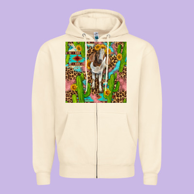 Western Boer Goat Seamless Pattern Zipper Hoodie Designed By Bundleandbundleshop