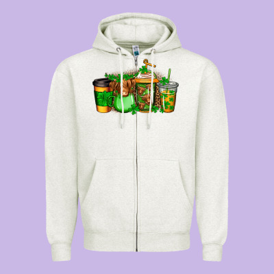 Longhaired Cow St Patricks Coffee Zipper Hoodie Designed By Jasminsmagicworld