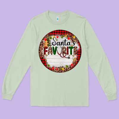 Custom Name Santas Favorite Nurse Long Sleeve Tee Designed By Adodesignshop