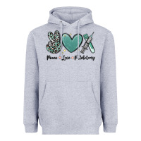 Heather Grey peace love phlebotomy Heavyweight Hoodie - MaliasSmallBusiness