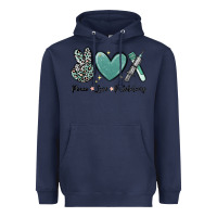 Navy peace love phlebotomy Heavyweight Hoodie - MaliasSmallBusiness