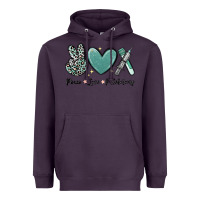 Plum peace love phlebotomy Heavyweight Hoodie - MaliasSmallBusiness