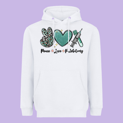 Peace Love Phlebotomy Heavyweight Hoodie Designed By Maliassmallbusiness