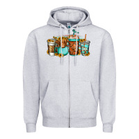Heather Grey longhaired cow coffee cups Zipper Hoodie - Jasminsmagicworld