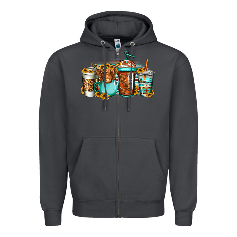Longhaired Cow Coffee Cups Zipper Hoodie by Jasminsmagicworld | Teevron