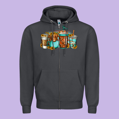 Longhaired Cow Coffee Cups Zipper Hoodie Designed By Jasminsmagicworld
