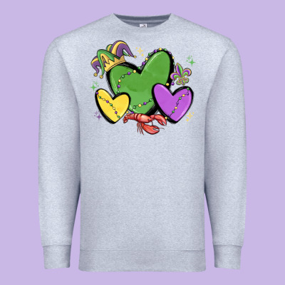 Mardi Gras Hearts Premium Sweatshirt Designed By Maliassmallbusiness