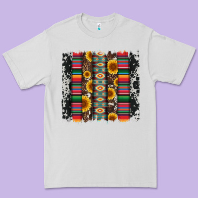Cowhıde Aztec Serape Wıth Leopard And Sunflowers Brushstroke Premium Tee Designed By Artiststas