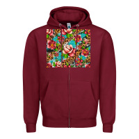 Burgundy tropical flowers Zipper Hoodie - Artiststas