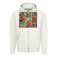 Oatmeal Heather tropical flowers Zipper Hoodie - Artiststas