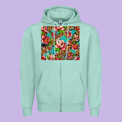 Tropical Flowers Zipper Hoodie Designed By Artiststas