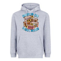 Heather Grey raised on jesus music Heavyweight Hoodie - MaliasSmallBusiness