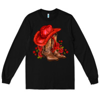 Black valentines day cowboy boots red  and roses Long Sleeve Tee - AdoDesignShop