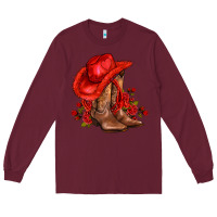 Burgundy valentines day cowboy boots red  and roses Long Sleeve Tee - AdoDesignShop