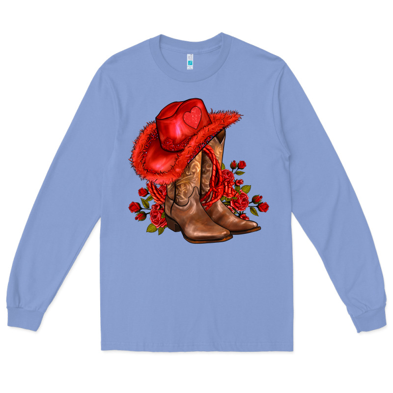 Valentines Day Cowboy Boots Red  And Roses Long Sleeve Tee by AdoDesignShop | Teevron