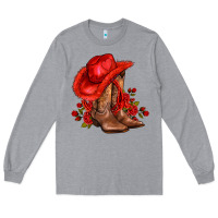 Heather Grey valentines day cowboy boots red  and roses Long Sleeve Tee - AdoDesignShop
