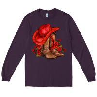 Plum valentines day cowboy boots red  and roses Long Sleeve Tee - AdoDesignShop
